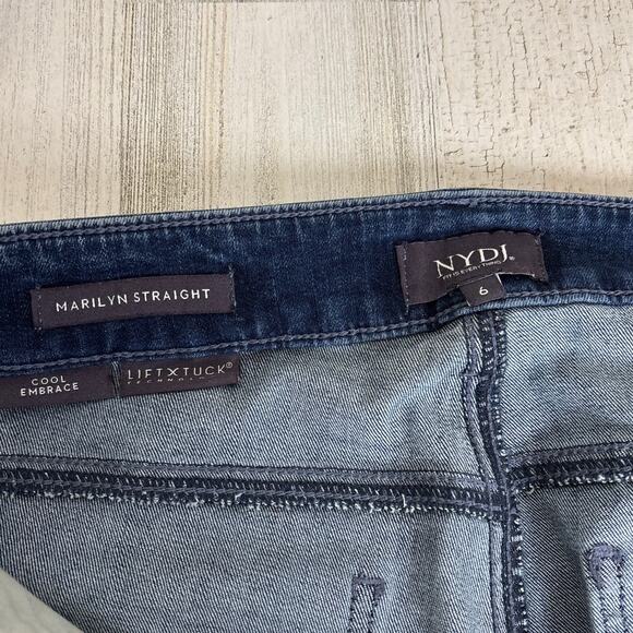 NYDJ womens 6 blue denim marilyn straight distressed jeans medium wash ankle new - Picture 3 of 5